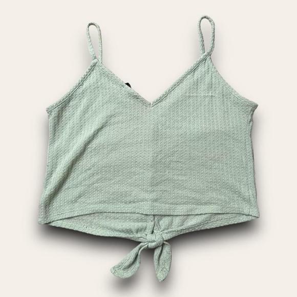 💟 2for$20 💟 Forever 21 Green Tie-Front Tank Top Buttons Waffle Knit Size M - Picture 4 of 4